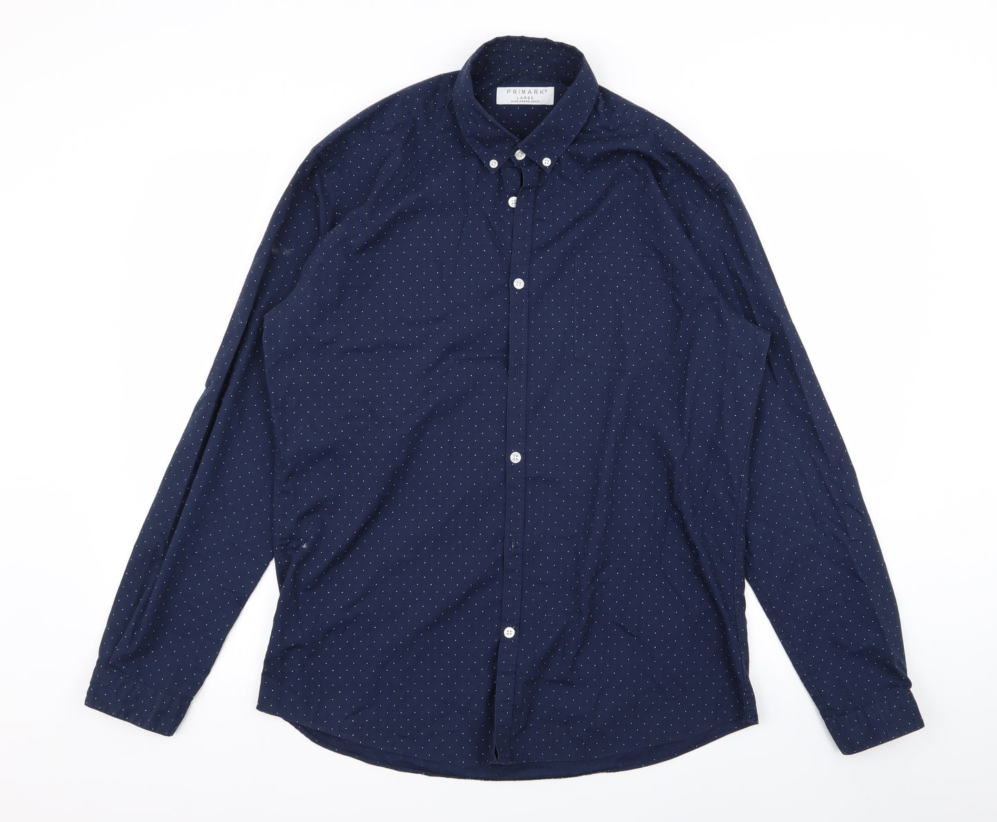 Primark Mens Blue Polka Dot   Button-Up Size L