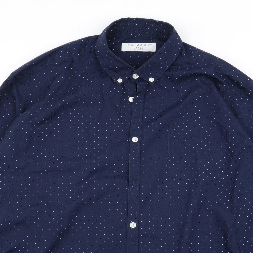 Primark Mens Blue Polka Dot   Button-Up Size L