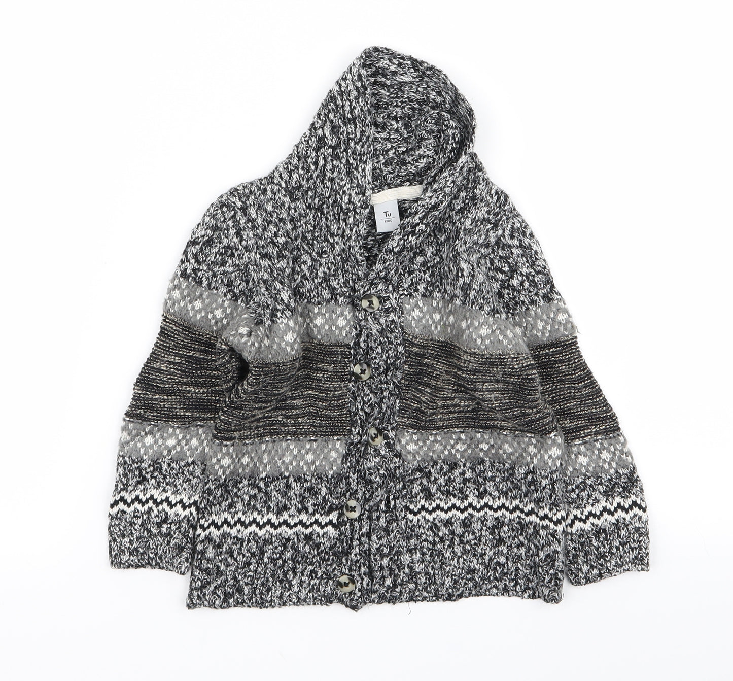 TU Boys Grey Geometric  Cardigan Jumper Size 2 Years