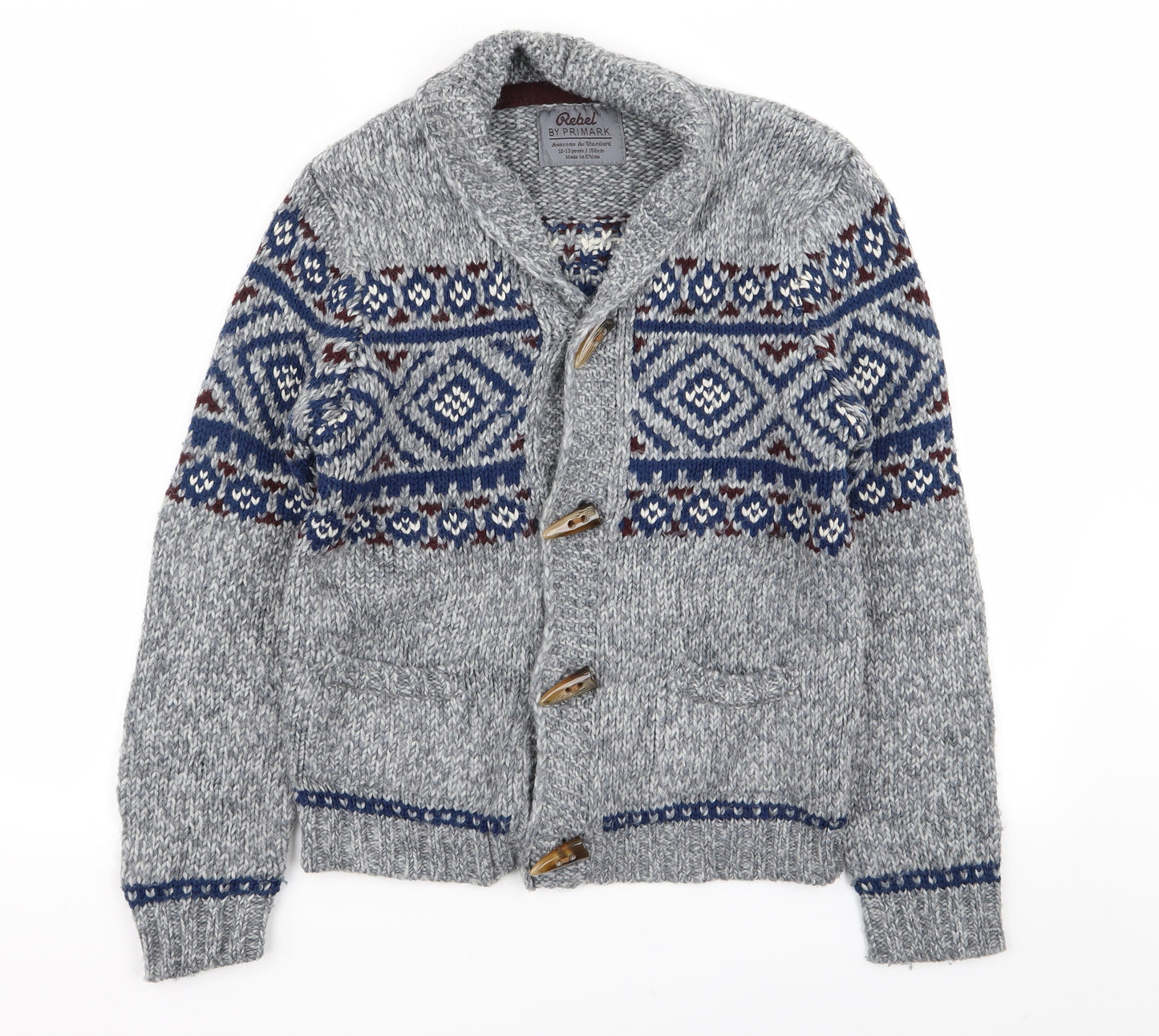 Primark Boys Multicoloured Geometric  Cardigan Jumper Size 12-13 Years