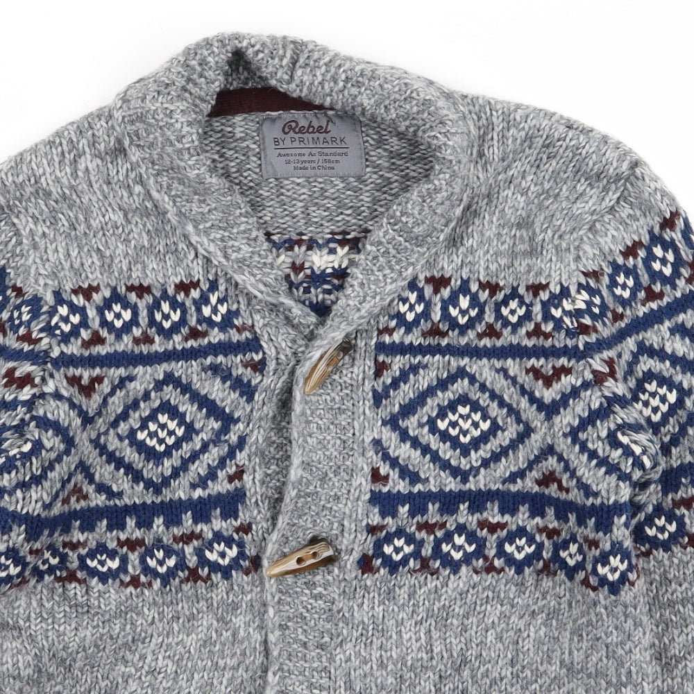 Primark Boys Multicoloured Geometric  Cardigan Jumper Size 12-13 Years