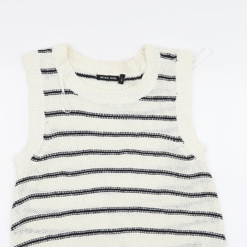 brave sou Womens White Striped  Pullover Jumper Size 12