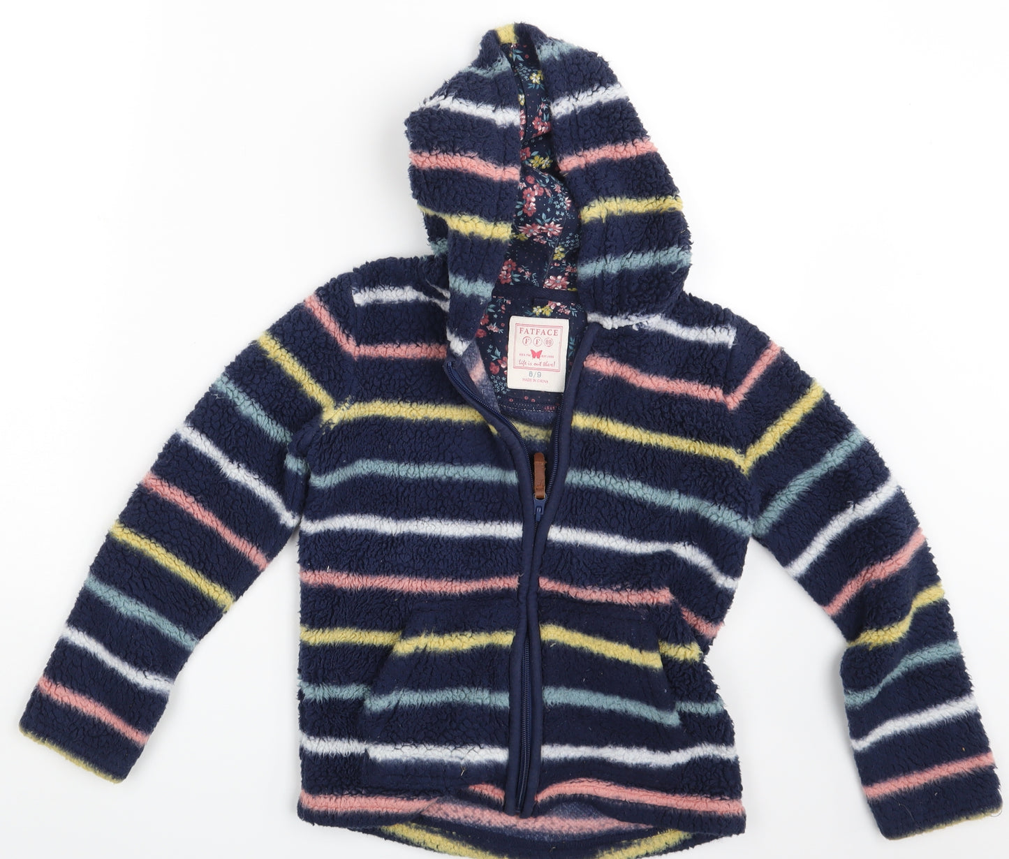 Fat Face Girls Multicoloured Striped  Full Zip Hoodie Size 8-9 Years