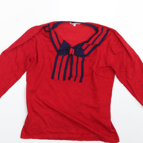 Micha Womens Red Striped  Pullover Sweatshirt Size M