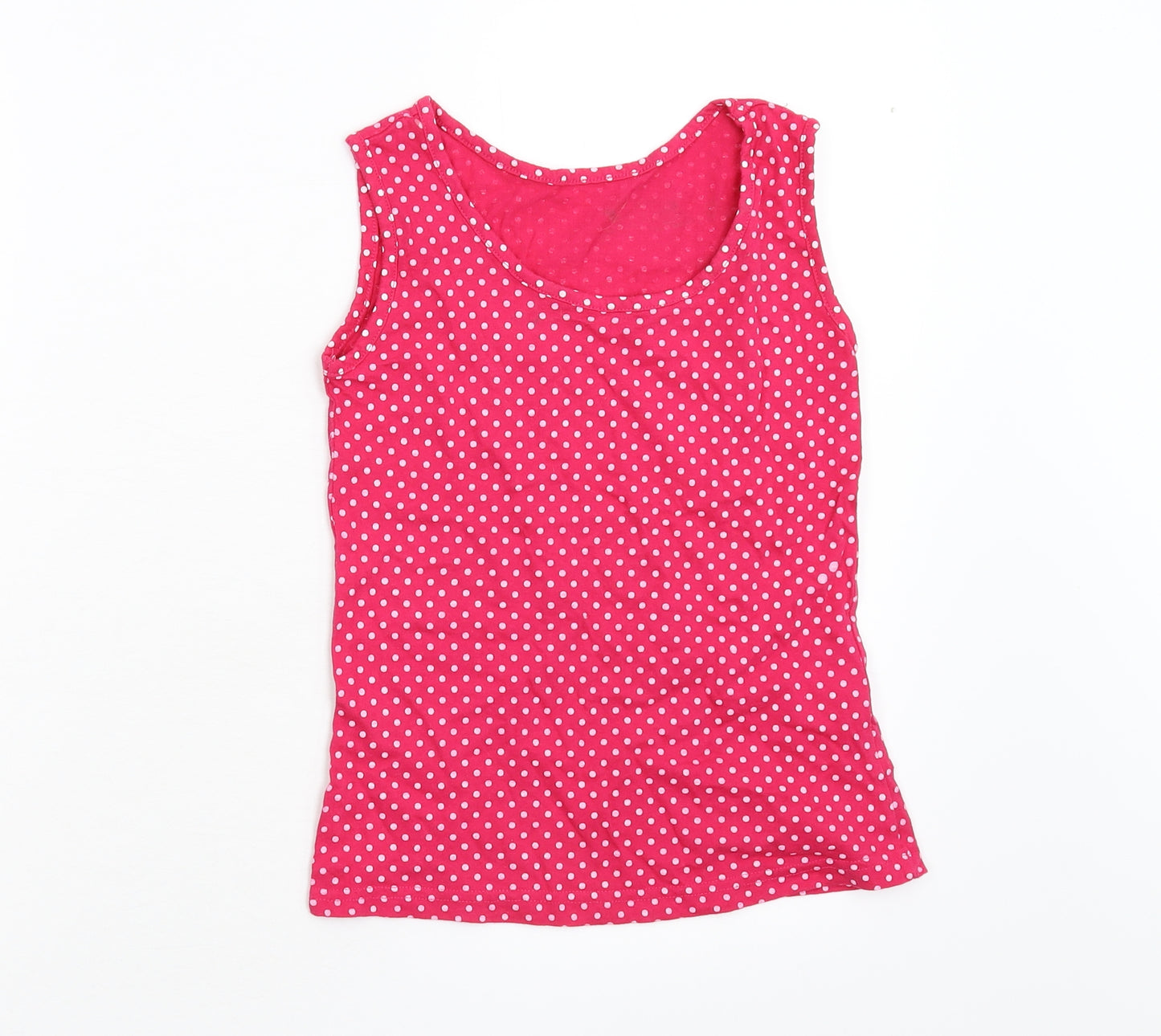 Preworn Girls Pink Polka Dot  Basic T-Shirt Size 8-9 Years
