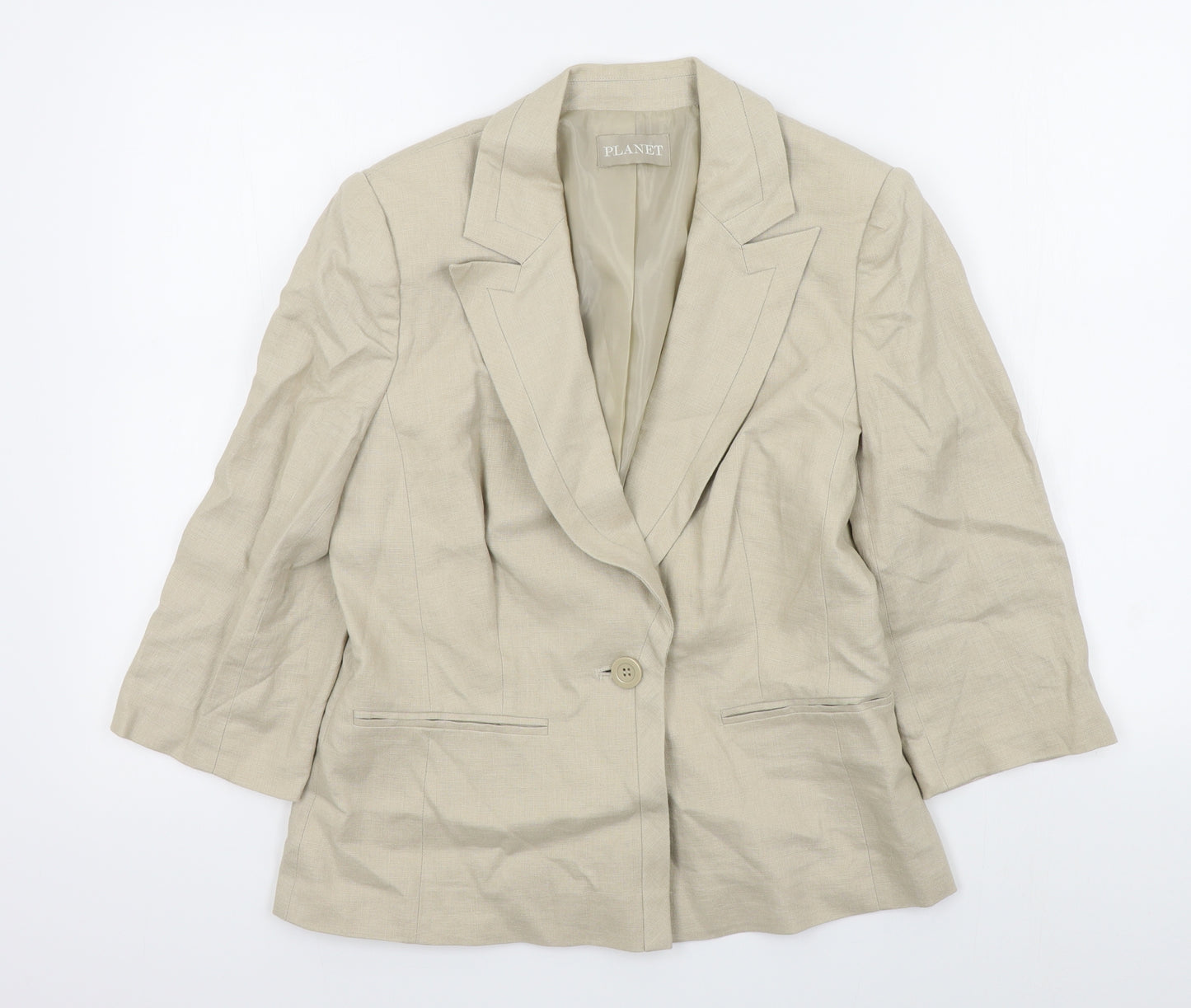 planet Womens Beige Colourblock  Jacket Blazer Size 8