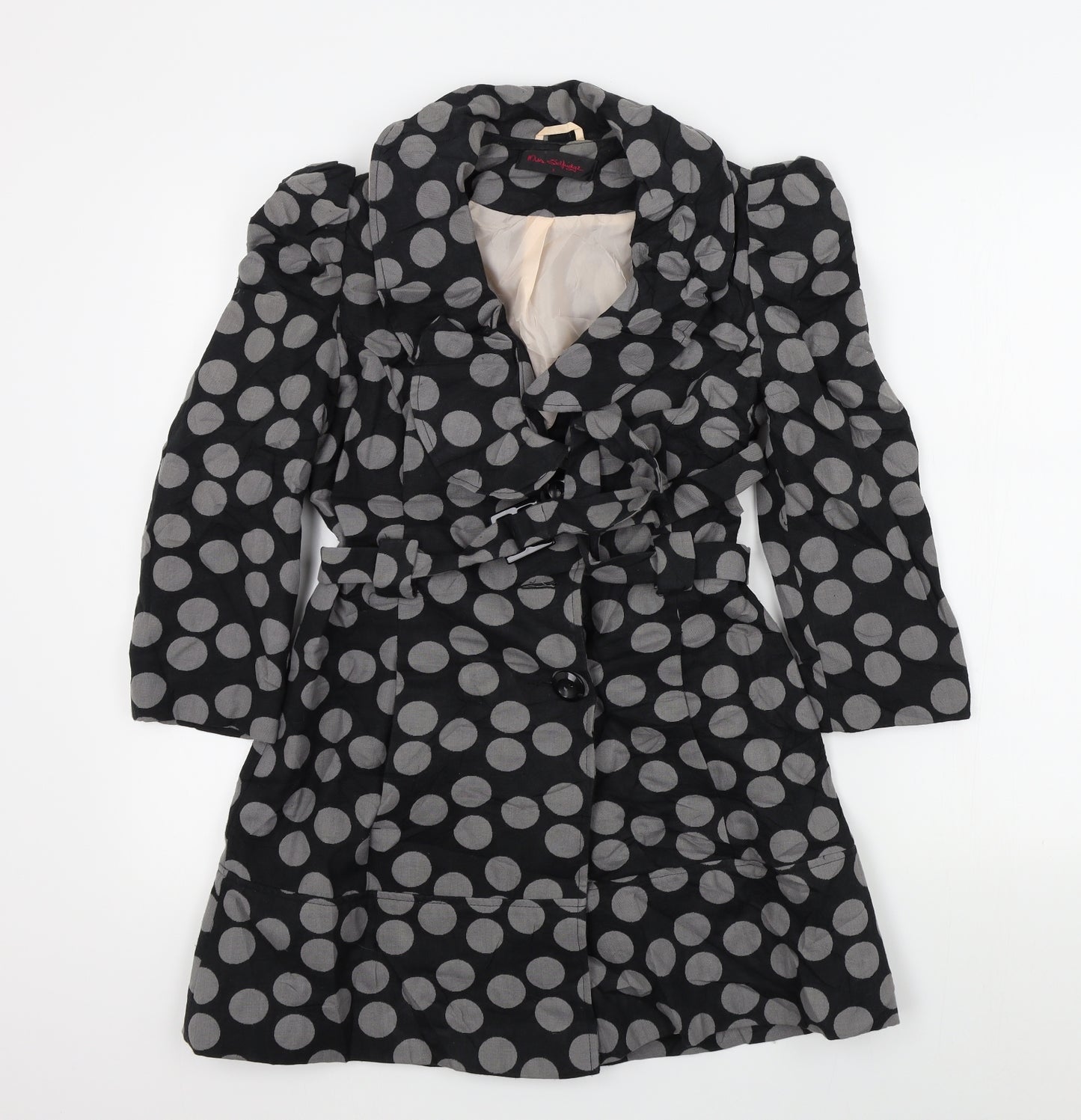 Miss Selfridge Womens Black Polka Dot  Overcoat Coat Size 6