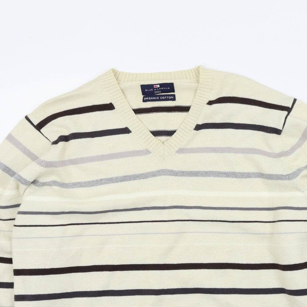 M&S Mens Beige Striped  Pullover Jumper Size L