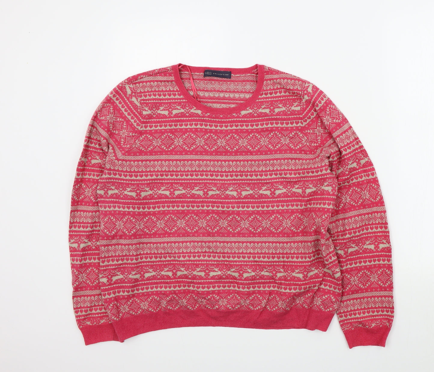 M&S Womens Pink Geometric  Pullover Jumper Size 18