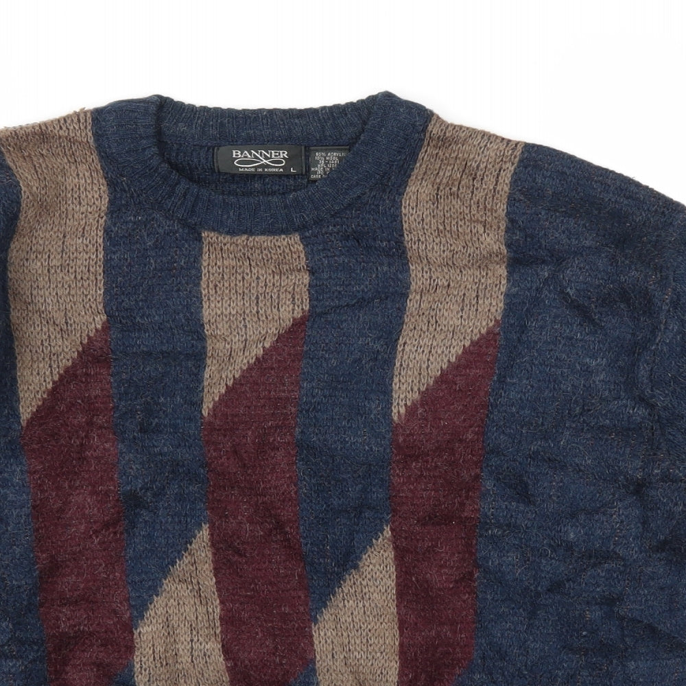 Banner Mens Blue Geometric  Henley Sweatshirt Size L