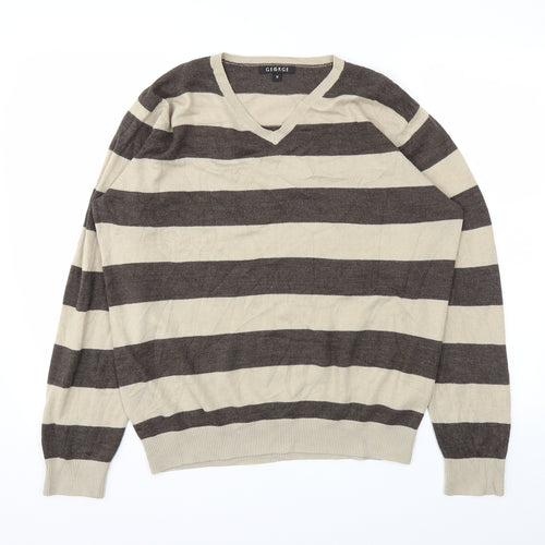 George Mens Beige Striped  Pullover Sweatshirt Size M
