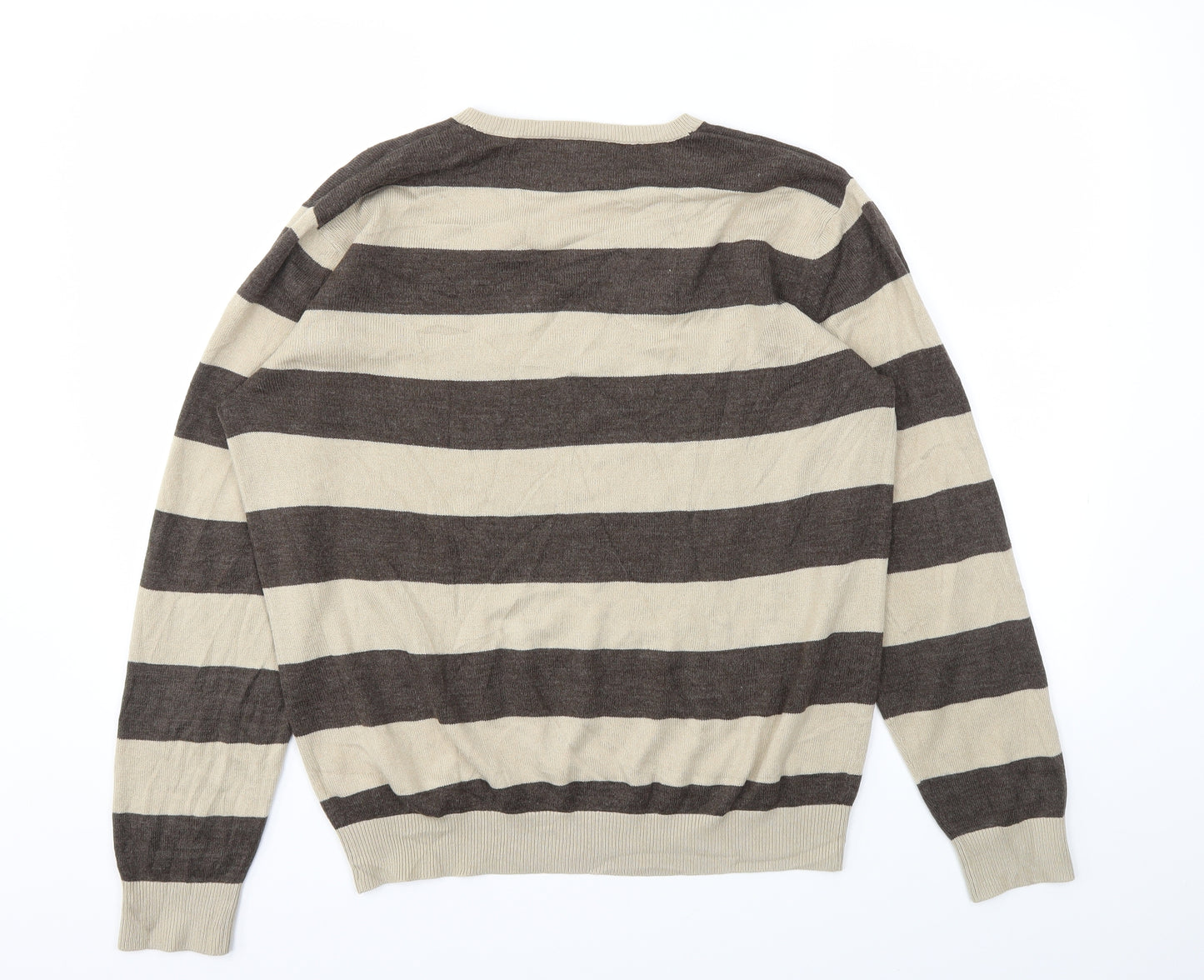 George Mens Beige Striped  Pullover Sweatshirt Size M