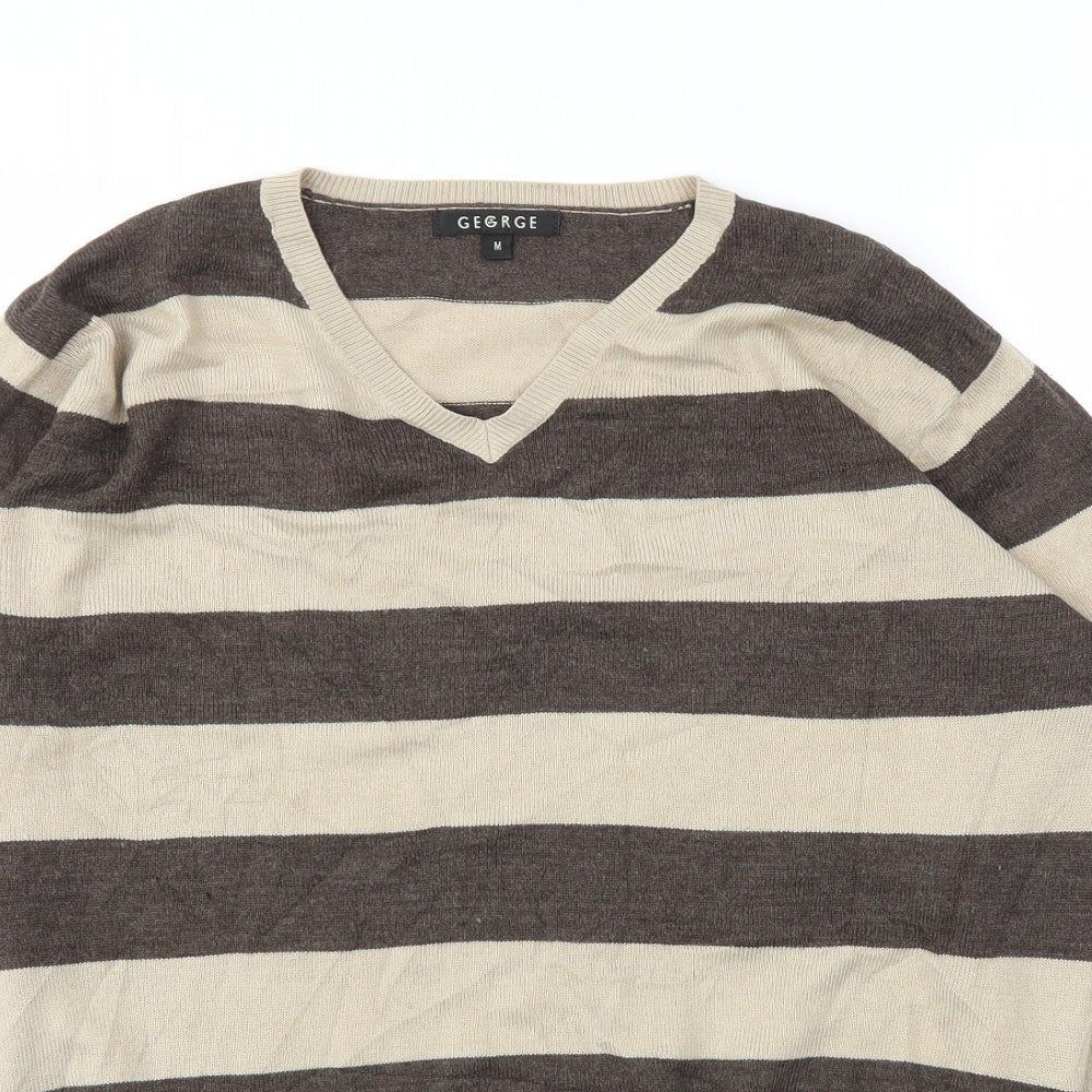 George Mens Beige Striped  Pullover Sweatshirt Size M