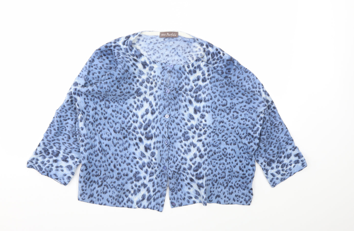 M&S Womens Blue Animal Print  Cardigan Jumper Size 22