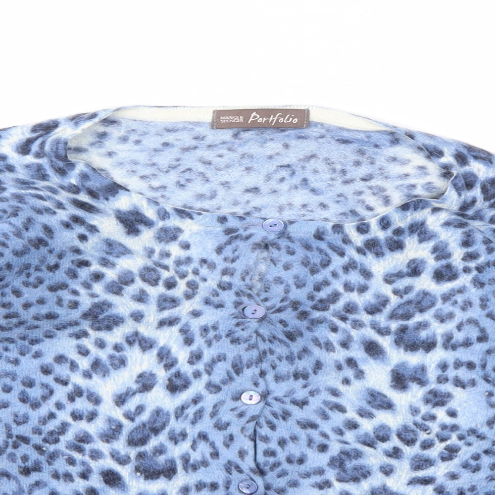 M&S Womens Blue Animal Print  Cardigan Jumper Size 22