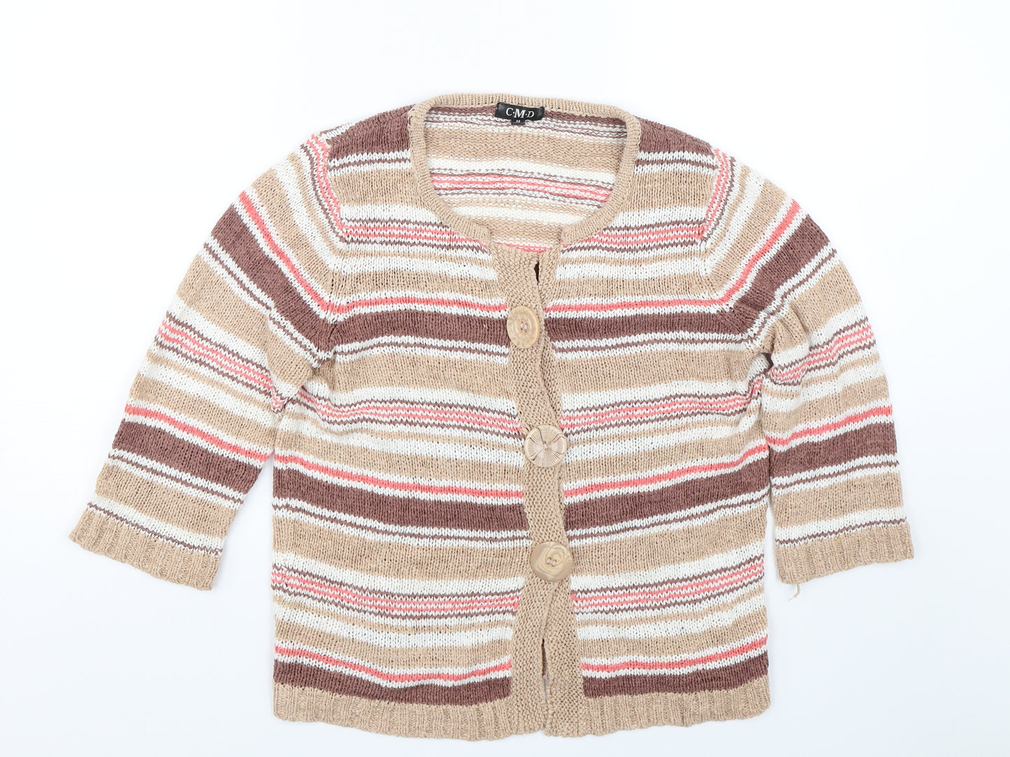C.M.D Womens Brown Striped Knit Cardigan Jumper Size M