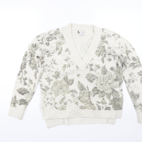 NEXT Womens Beige Floral Knit Pullover Jumper Size 10