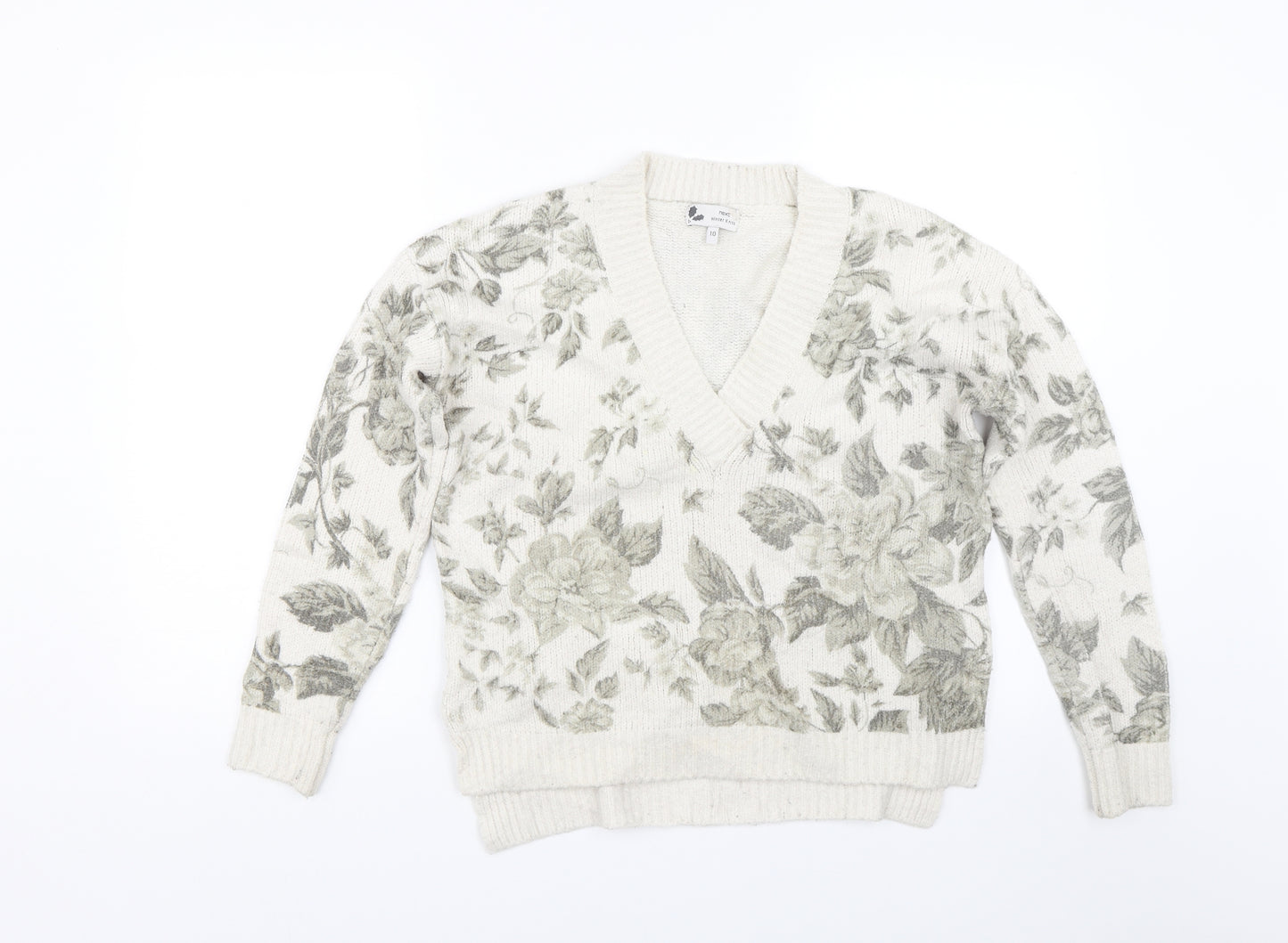 NEXT Womens Beige Floral Knit Pullover Jumper Size 10