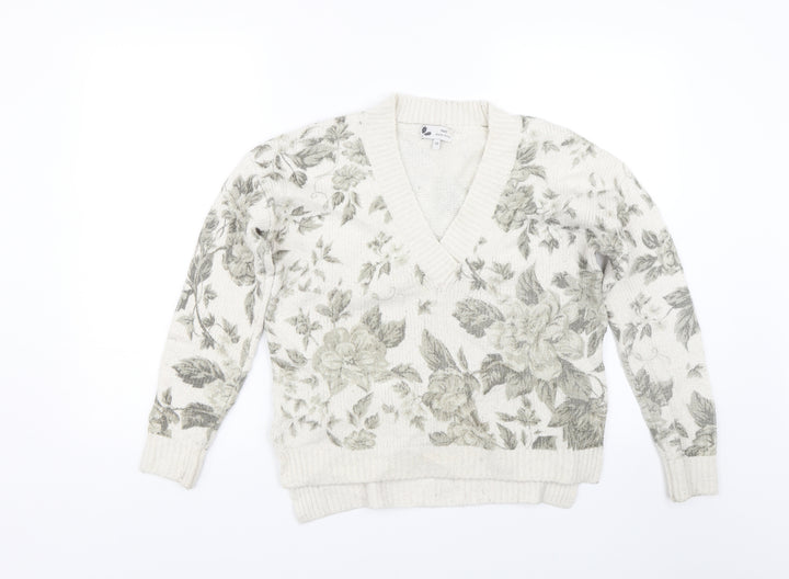 NEXT Womens Beige Floral Knit Pullover Jumper Size 10