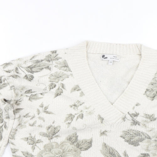 NEXT Womens Beige Floral Knit Pullover Jumper Size 10