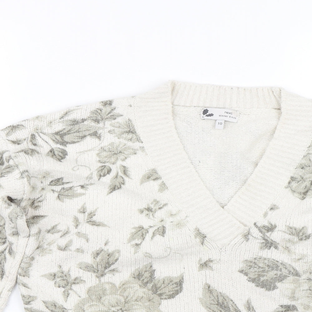 NEXT Womens Beige Floral Knit Pullover Jumper Size 10