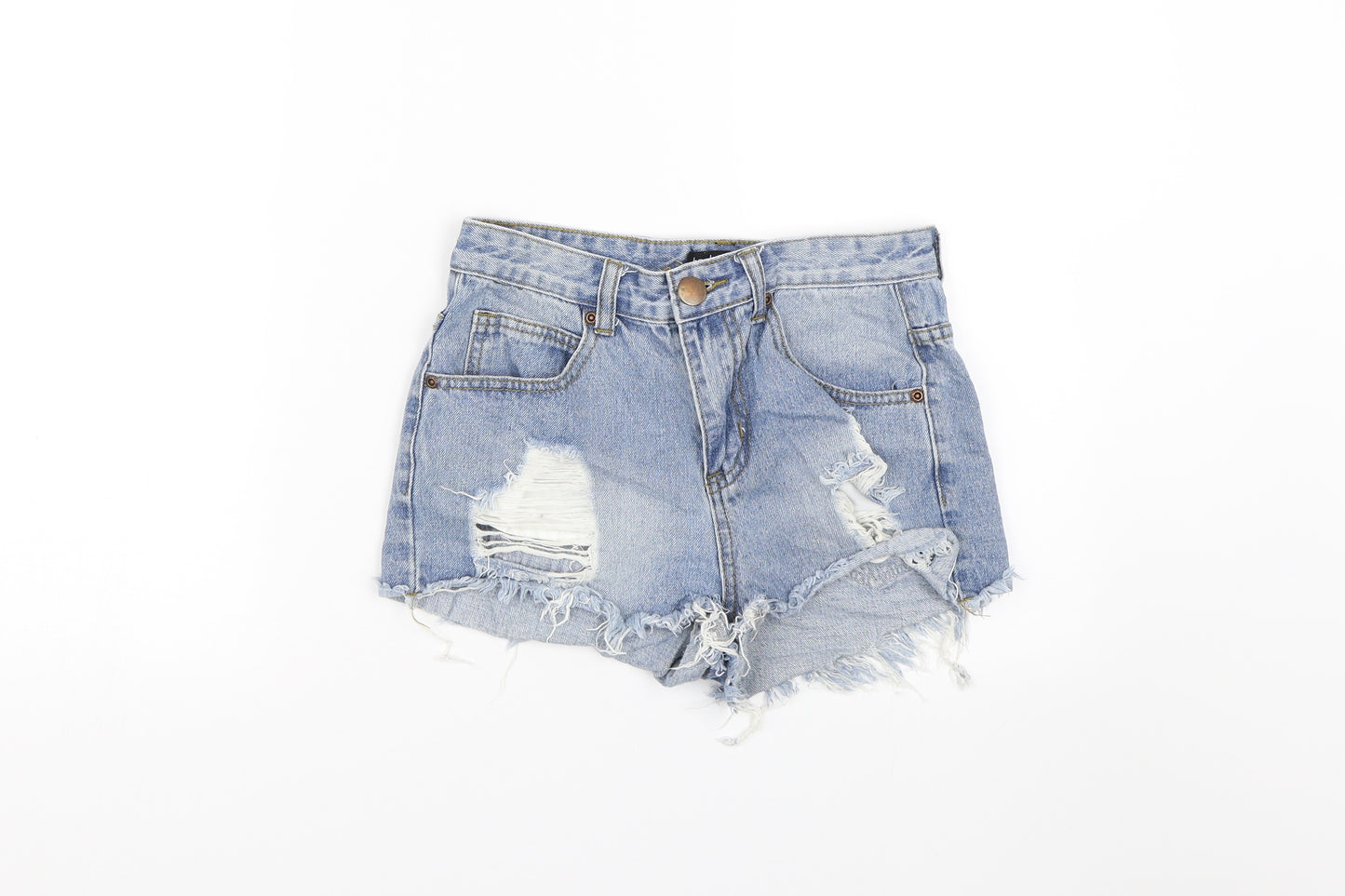 Boohoo Womens Blue  Denim Mom Shorts Size 6 - Distressed