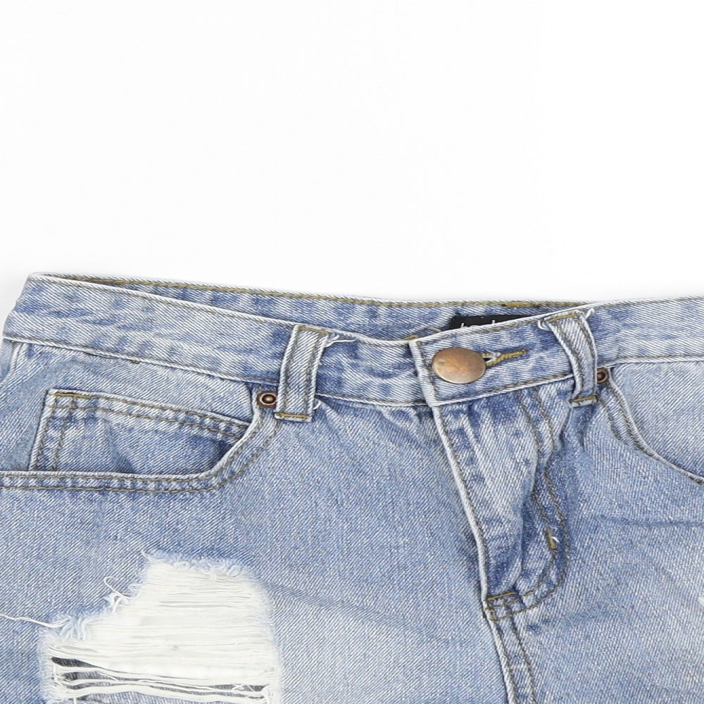 Boohoo Womens Blue  Denim Mom Shorts Size 6 - Distressed