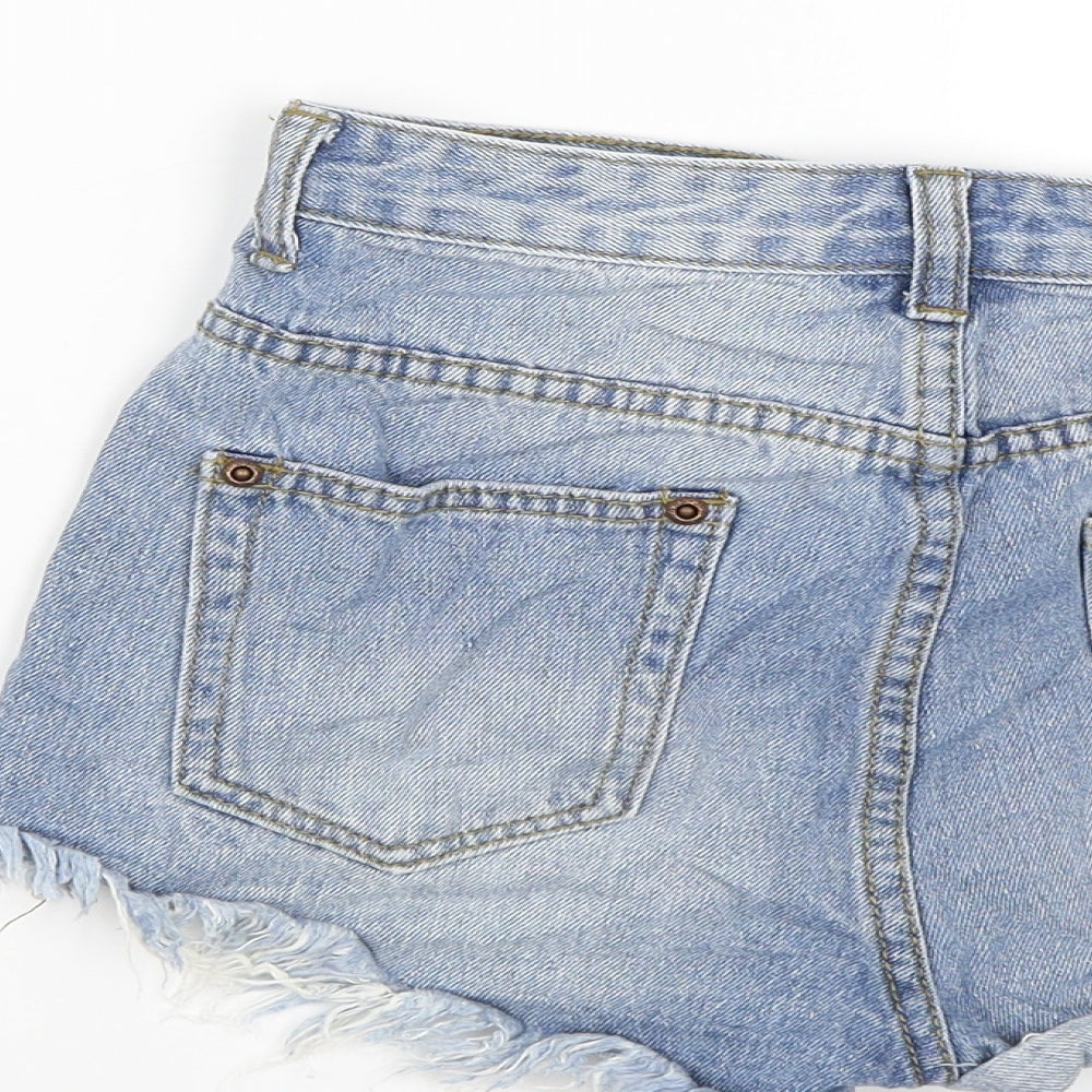 Boohoo Womens Blue  Denim Mom Shorts Size 6 - Distressed