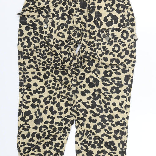 PRETTYLITTLETHING Womens Beige Animal Print Denim Cargo Trousers Size 4 L25 in
