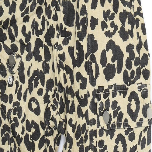 PRETTYLITTLETHING Womens Beige Animal Print Denim Cargo Trousers Size 4 L25 in