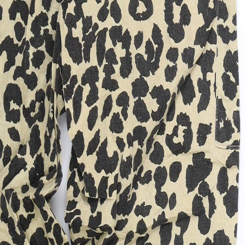 PRETTYLITTLETHING Womens Beige Animal Print Denim Cargo Trousers Size 4 L25 in