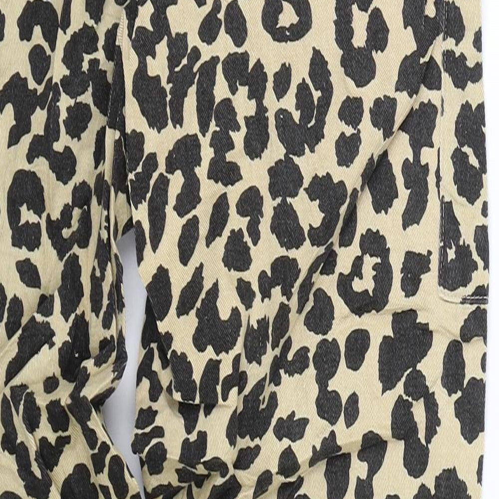 PRETTYLITTLETHING Womens Beige Animal Print Denim Cargo Trousers Size 4 L25 in