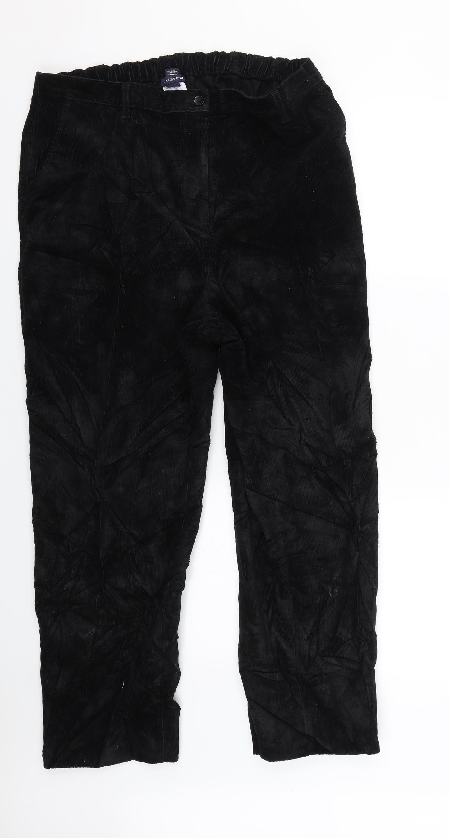 Lands End Womens Black  Corduroy Trousers  Size 16 L24 in