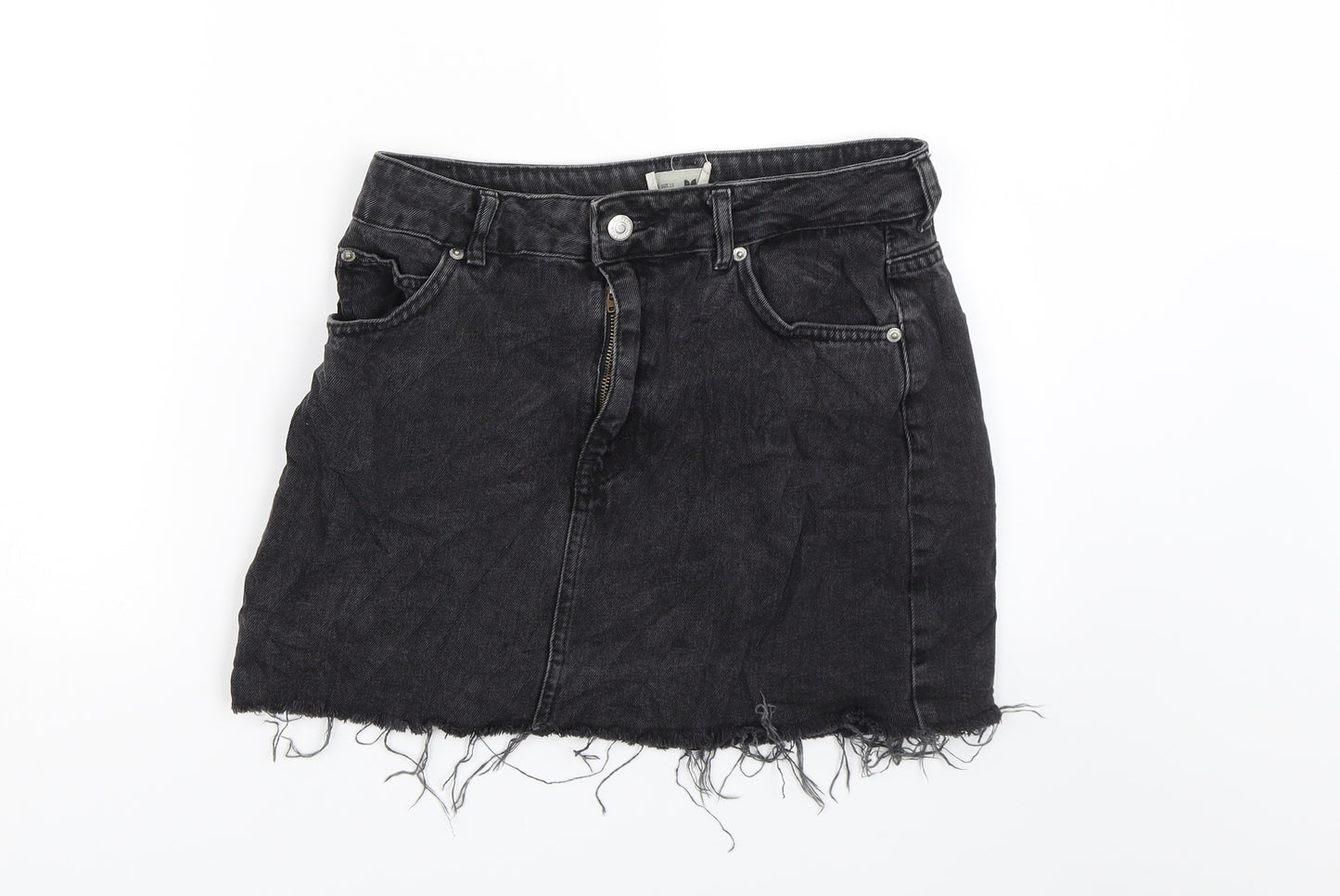 Topshop Womens Black  Denim Mini Skirt Size 10  - Distressed