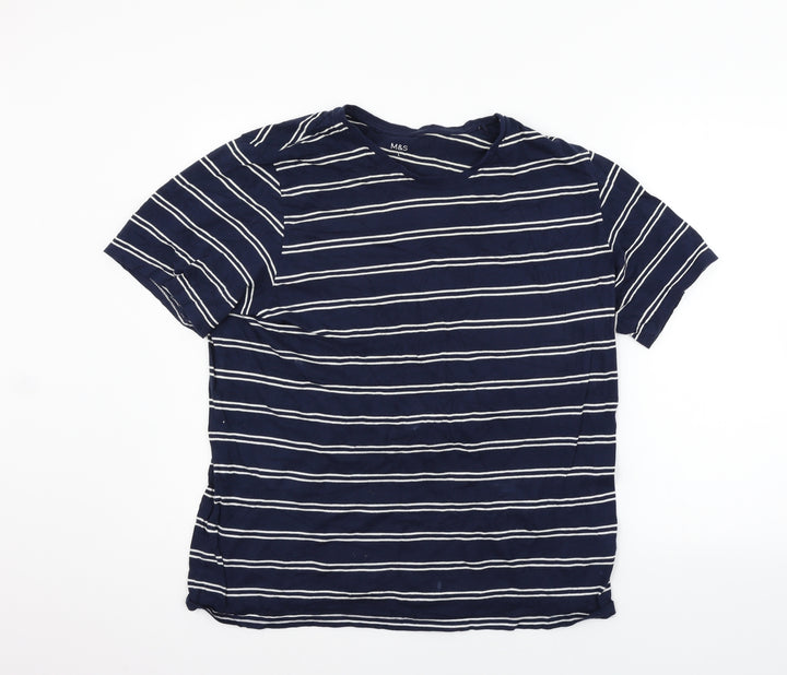 Marks and Spencer Womens Blue Striped  Basic Polo Size L