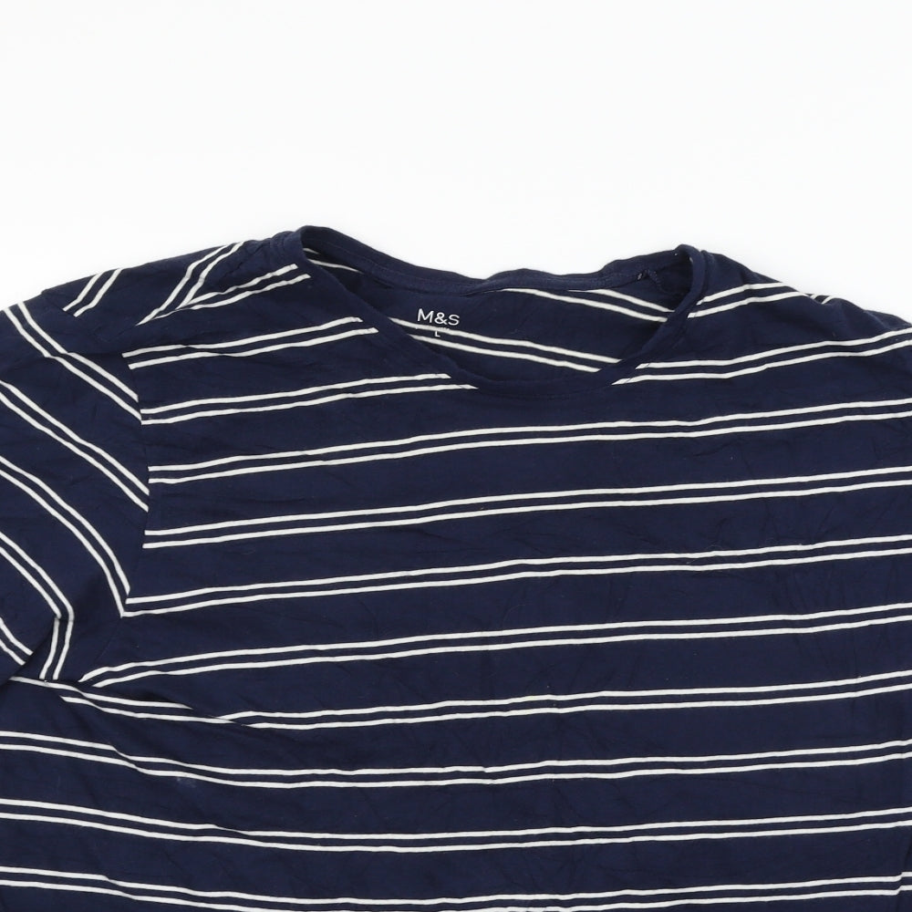 Marks and Spencer Womens Blue Striped  Basic Polo Size L