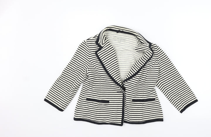John Lewis Womens White Striped Cardigan Jumper Size 8