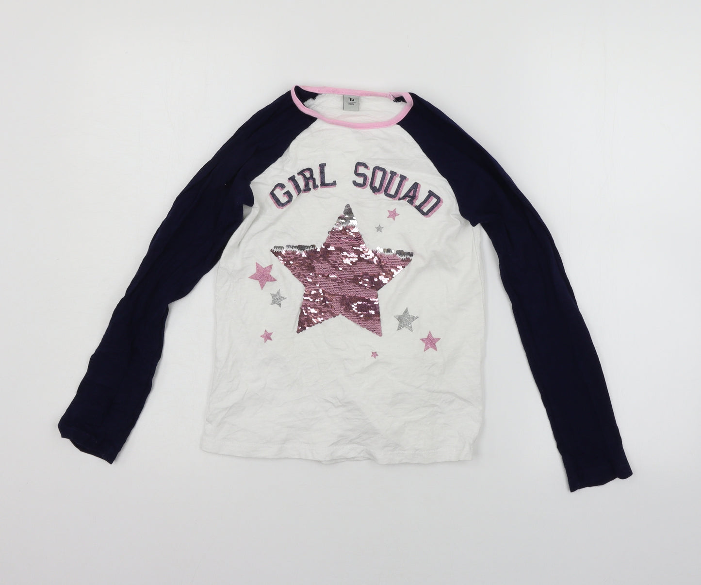TU Girls Blue   Basic T-Shirt Size 10 Years  - details on chest