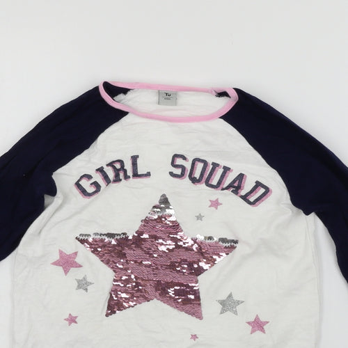 TU Girls Blue   Basic T-Shirt Size 10 Years  - details on chest