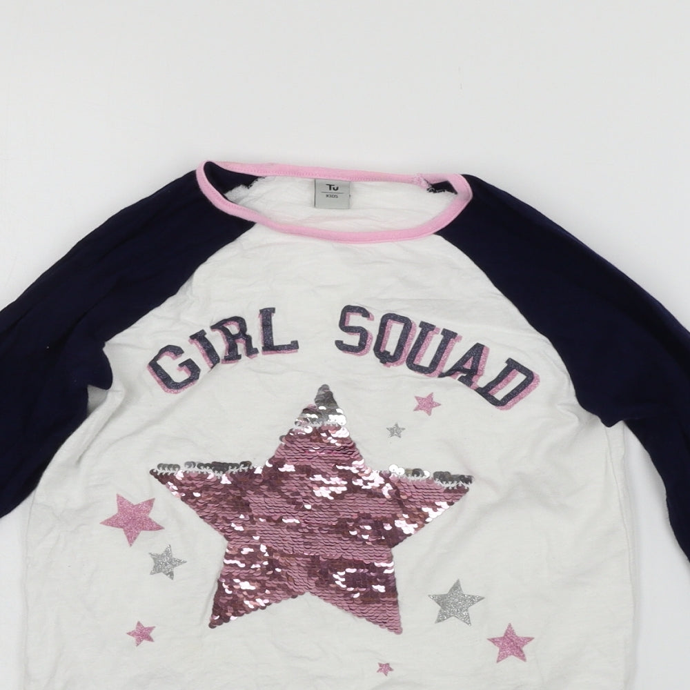 TU Girls Blue   Basic T-Shirt Size 10 Years  - details on chest