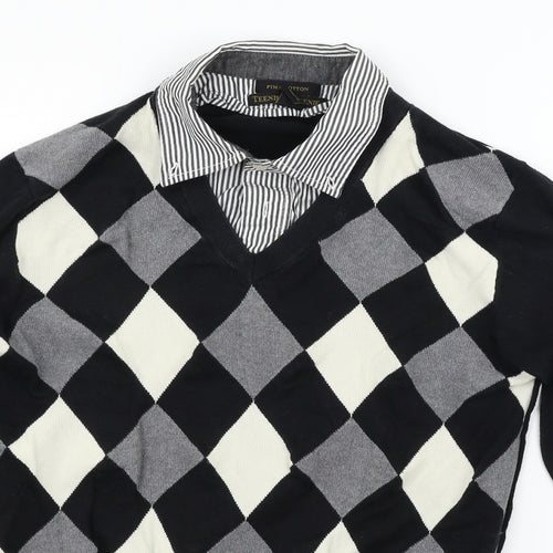 Teenie Weenie Womens Black Geometric  Pullover Jumper Size L