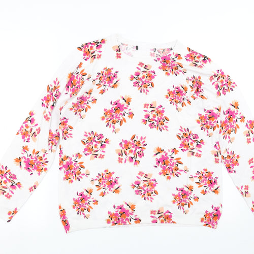 Preworn Womens White Floral Knit Pullover Jumper Size M