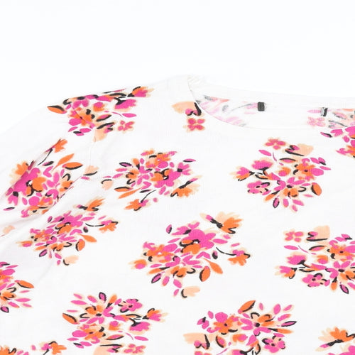 Preworn Womens White Floral Knit Pullover Jumper Size M