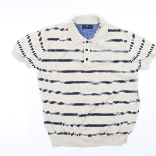 Marks and Spencer Mens Beige Striped Knit  Polo Size L