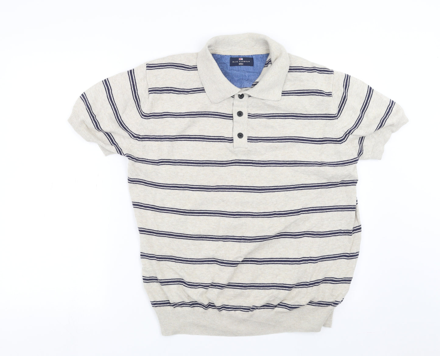 Marks and Spencer Mens Beige Striped Knit  Polo Size L