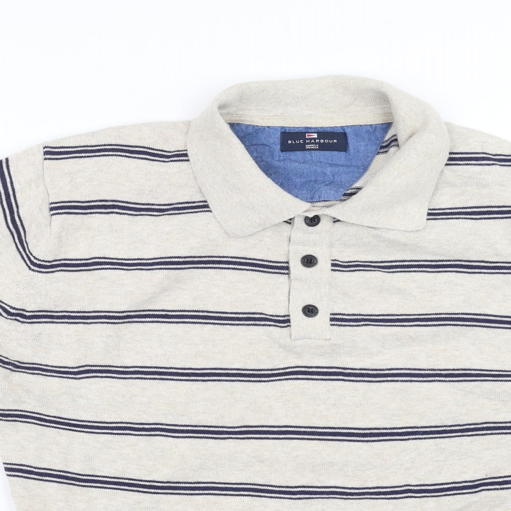 Marks and Spencer Mens Beige Striped Knit  Polo Size L