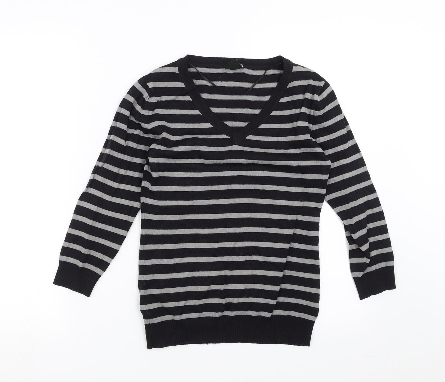 H&M Womens Black Striped Knit Pullover Jumper Size M