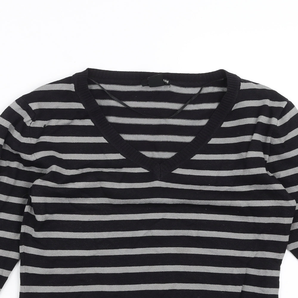 H&M Womens Black Striped Knit Pullover Jumper Size M