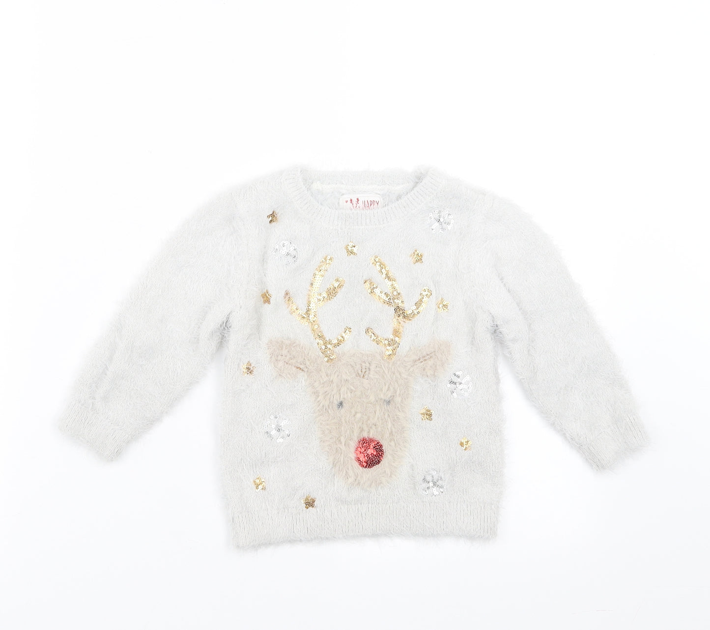 F&F Girls Grey   Pullover Jumper Size 2-3 Years  - Christmas jumper