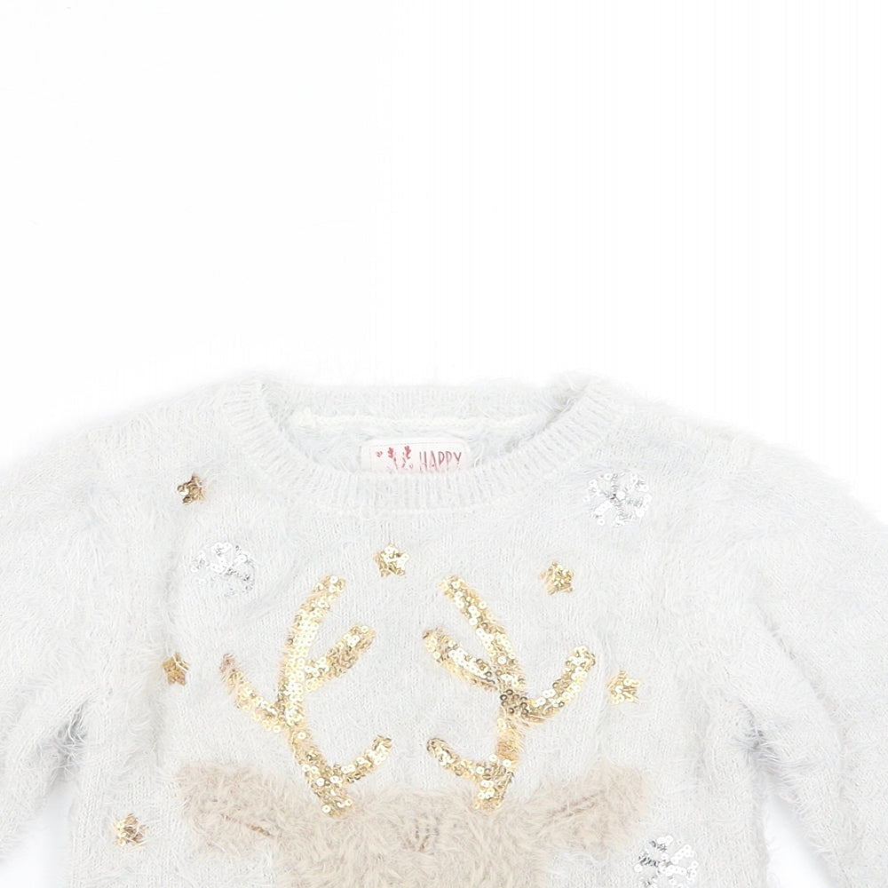 F&F Girls Grey   Pullover Jumper Size 2-3 Years  - Christmas jumper